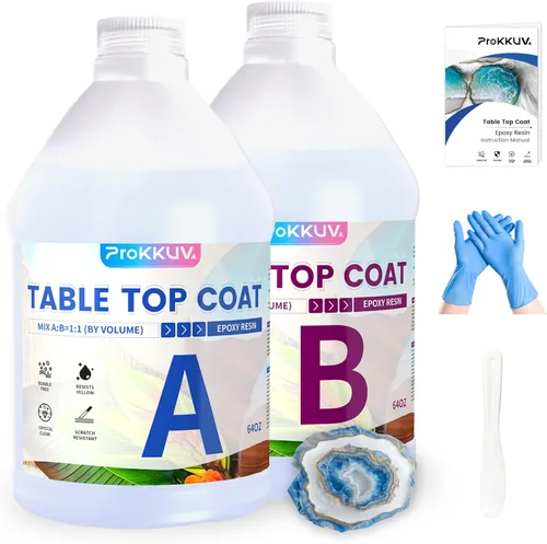 Resina epoxi para mesa, kit de resina epoxi transparente de 1 galón con resistente a los rayos UV, alto brillo, seguro para alimentos, fácil