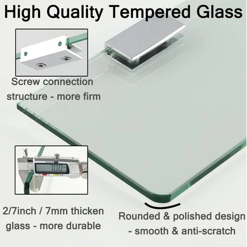 Miniatura 5 de SAYAYO Estantes de vidrio flotante para baño, estante de vidrio templado para pared de 15 x 5 pulgadas, 1 unidad, transparente Transparente-1 unidad