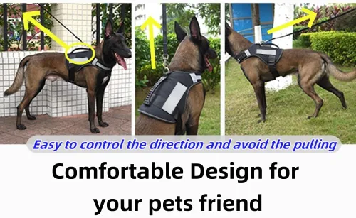 Miniatura 6 de Arnés para perro con asa – Arnés reflectante resistente sin tirones para perros de tamaño mediano, entrenamiento táctico, caminar, arnés de fácil
