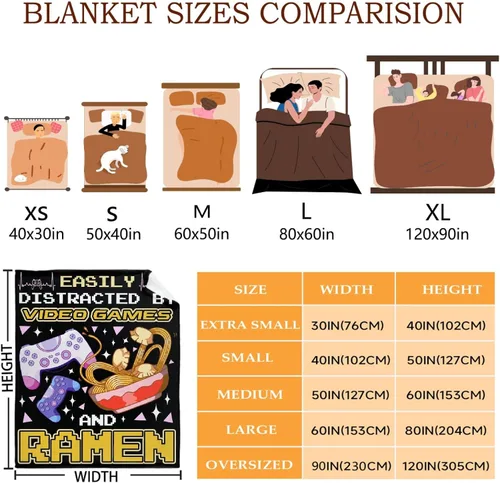 Miniatura 3 de Manta "Fácilmente Distraído por Videojuegos y Ramen" Manta de Videojuegos Manta de Ramen Regalo Regalos de Videojuegos Manta Ligera y Suave