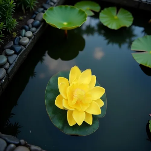 Miniatura 5 de Flor de loto de espuma flotante amarilla con adornos de almohadilla de lirios de agua, flores de loto falsas para pecera, acuario, hogar, jardín