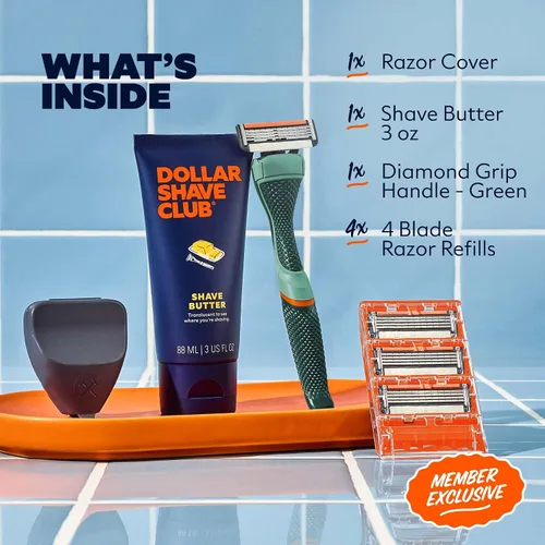 Miniatura 2 de Dollar Shave Club El juego de afeitado exclusivo para miembros 4 cartuchos de recambio Swift Rinse, 1 mango (verde), 1 mantequilla de afeitar 85