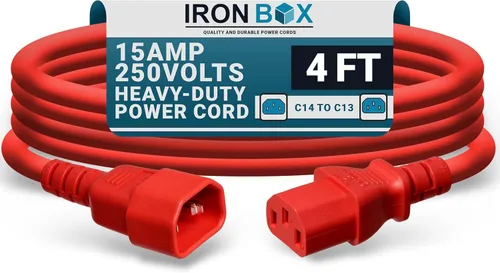 Miniatura 50 de IronBox Electric - Cable de Alimentación C14 a C13 de Servicio Pesado, 15A, 250V, Cable de Extensión para Computadora 14/3 AWG - Cables