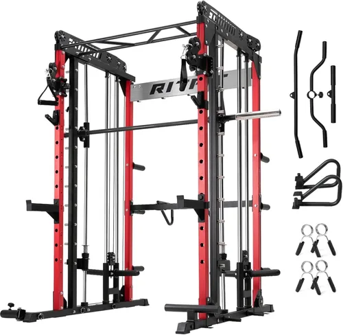 Miniatura 21 de RitFit Máquina M1 Pro Smith con sistema de cruce de cables, jaula multifunción para sentadillas para gimnasio en casa, rack de energía y paquetes