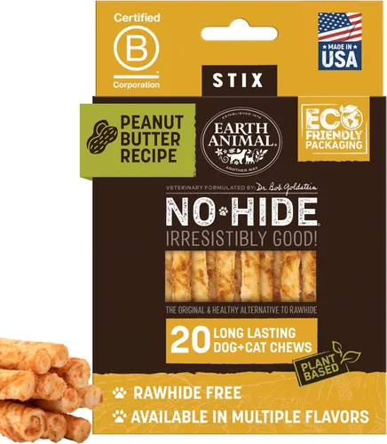 Miniatura 30 de Earth Animal No Hide Stix - Palitos masticables de larga duración sin piel para perros pequeños, libres de cuero, sabor a carne de res - 30
