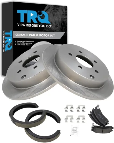 Miniatura 117 de TRQ Kit de pastillas de freno y rotor Posi trasero premium con zapatas de estacionamiento para camión GM SUV