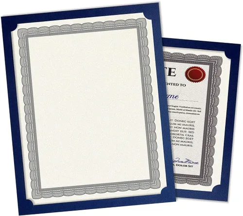 Porta certificados color azul liso – Paquete de 25, cubierta de lino de 80 libras. Stock, de un solo lado, esquinas troqueladas, para oficina,