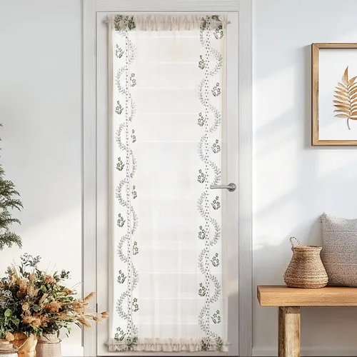 Miniatura 46 de jinchan Cortina de puerta francesa semitransparente con lazos de amarre, cortina de privacidad de gasa bordada floral para puerta de patio, armario