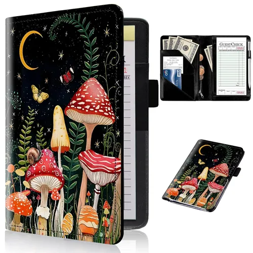Miniatura 34 de Libros de servidor para camareras con bolsillo con cremallera – Libro de camarera gótico pastel con calavera de bruja, organizador de dinero
