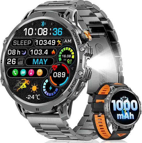 Miniatura 11 de LIGE Relojes inteligentes militares para hombre (3 bandas), reloj inteligente de pantalla grande HD de 1000 mAh/1.85 pulgadas, linterna/más de 110