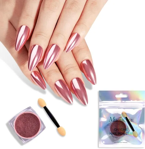 Miniatura 9 de MelodySusie Polvo para Uñas Oro Champán con Efecto Cromo para Uñas de Gel, Pigmento Metálico con Efecto Espejo, Purpurina Fina Elegante