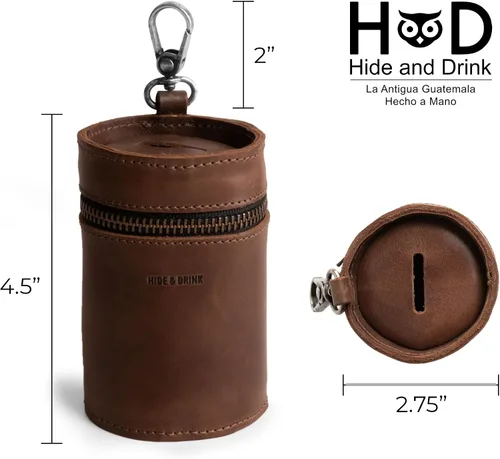 Miniatura 4 de Hide & Drink, Caja de dinero, cubo de alcancía, bolsa con cremallera, organizador de efectivo, funda para monedas, cuero de grano completo, hecho a