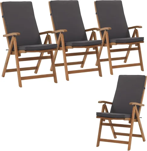 Miniatura 13 de OC Orange-Casual Juego de 4 sillas plegables de comedor para patio, sillas reclinables de madera de acacia al aire libre con reposabrazos y cojín