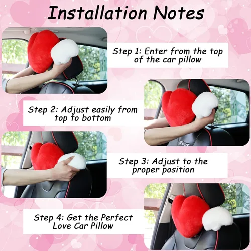 Miniatura 4 de 2 Pack de almohadas para reposacabezas en forma de corazón con alas de ángel - Cómodas y suaves almohadas para el cuello, accesorios para autos