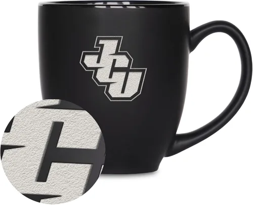 Miniatura 214 de Rico Industries - Taza de cerámica mate negra con grabado láser estándar de 15oz para NCAA (escuelas T & U) - Para bebidas calientes o frías