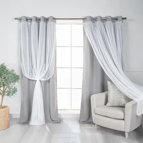 Miniatura 47 de Best Home Fashion Juego de 2 paneles de ventana de tul de encaje con aislamiento térmico y ojales de níquel de acero inoxidable para dormitorio