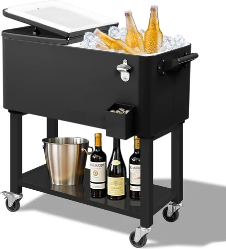 Miniatura 10 de Outvita Hielera Rodante de 80 Cuartos, Enfriador Portátil de Bebidas para Bar con Bandeja Colectora, Bandeja de Almacenamiento Inferior y Gris-oscuro