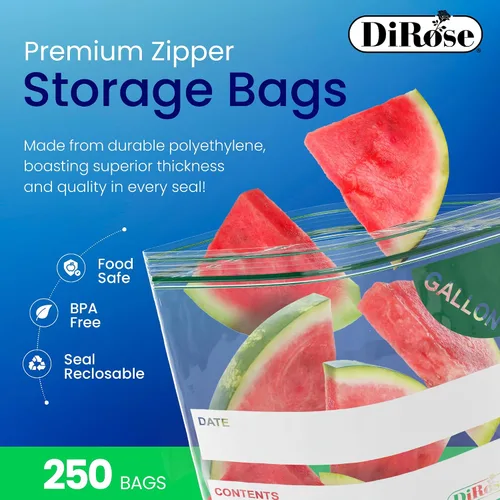 Miniatura 3 de DiRose Paquete de 250 bolsas de almacenamiento con cierre de 1 galón, diseño práctico y duradero, material seguro para alimentos, sin BPA, cierre
