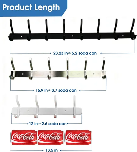 Miniatura 3 de Ganchos de pared negros, perchero de pared de 30 cm con 4 ganchos, ganchos de pared resistentes para colgar mochila, bolso, cartera, ropa, sombrero
