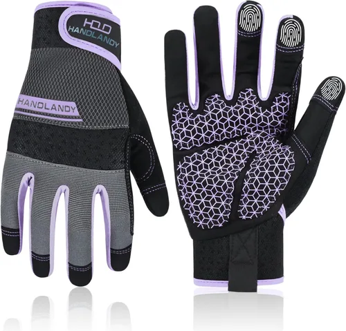 Miniatura 18 de HANDLANDY Work Gloves for Women, Breathable Leather Gardening Glove for Yard Maintenance, Hand Protection with Touch Screen Rosa claro