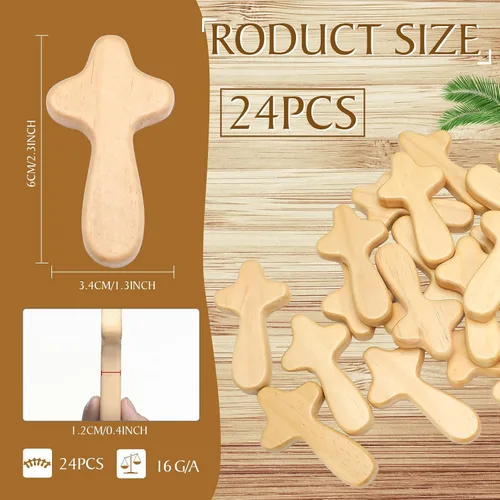 Miniatura 2 de 24 cruces de madera a granel, bolsillo de oración de mano, cruz de pino, pascua, cruz, Jesús, aferrado, regalo cristiano religioso para la primera
