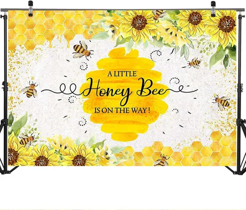Miniatura 3 de Mocsicka Telón de fondo para baby shower de abeja, A Little Honey Bee is on The Way, decoración de baby shower, girasoles Honycomb, abejorro