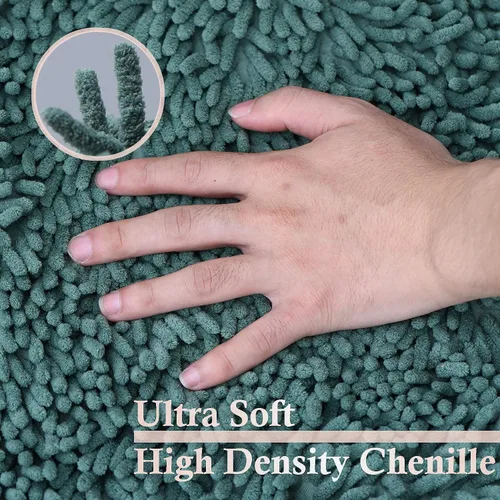 Miniatura 6 de Juego de 3 tapetes de baño de felpilla, antideslizantes, ultra suaves, absorbentes con forma de U para inodoro, baño, bañera, ducha, color verde