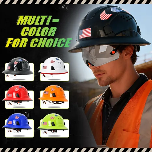 Miniatura 9 de Cascos De Construcción de ala completa Cascos de seguridad aprobados por OSHA con visera transparente - Casco de seguridad de construcción ventilado