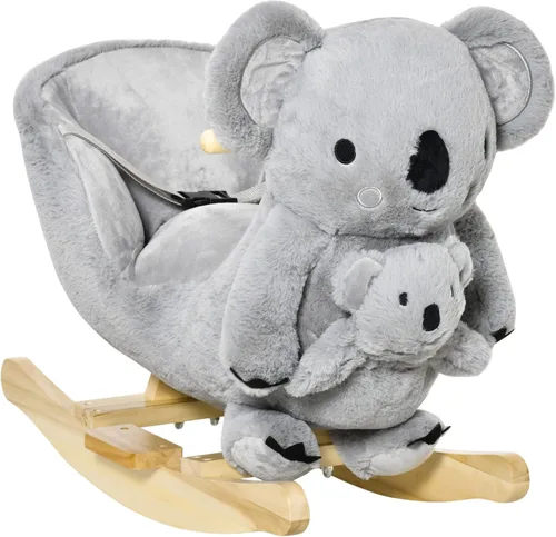 Qaba Caballo mecedor para niños, balancín en forma de koala con sonidos realistas para niños de 18 a 36 meses, color gris