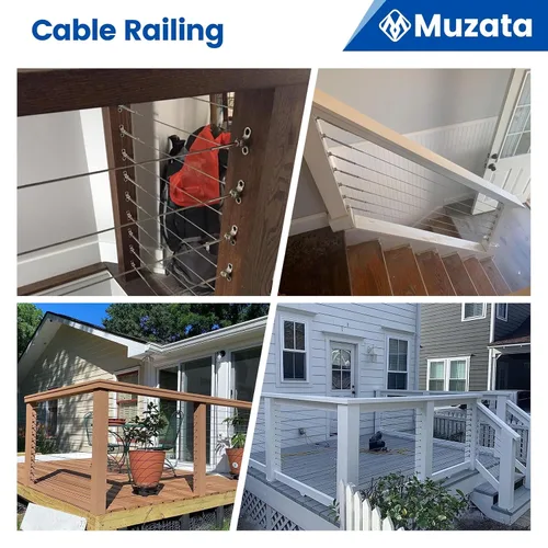 Miniatura 6 de Muzata 20 pares de barandillas de cable de 1/8 pulgadas, kit de tornillos, tensor de palanca para poste de madera, acero inoxidable T316, sistema