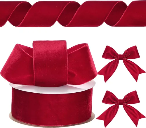 Chuangdi 1 rollo de cinta de terciopelo de Navidad de 2 pulgadas, 10 yardas, vintage, color burdeos, cintas anchas para envolver regalos, adornos de