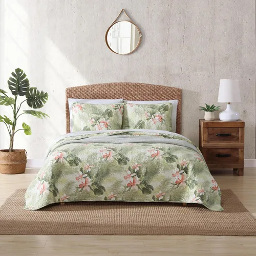 Miniatura 7 de Tommy Bahama - Juego de edredón King, ropa de cama reversible floral con fundas a juego, juego de cama de temporada (verde orquídea tropical, King)
