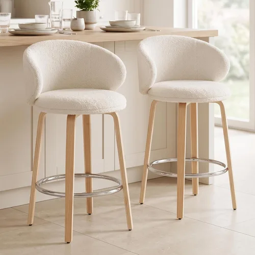 Miniatura 17 de LukeAlon Taburete de Bar Moderno de Sherpa Individual, Taburetes de Altura de Asiento Bajo de 26 Pulgadas Tapizados con Altura de Encimera sin