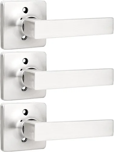 Miniatura 34 de GOBEKOR Paquete de 1 palanca de paso, manijas de puerta rectas de níquel satinado para cerradura de puerta de armario, manija cuadrada de puerta