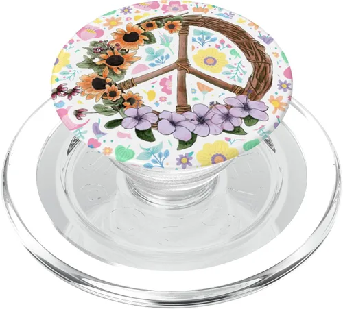 Miniatura 8 de Letrero de la paz de flores vintage – Retro de los 70 hippies Art Gift – PopSockets Grip y soporte para teléfonos y tabletas, Negro