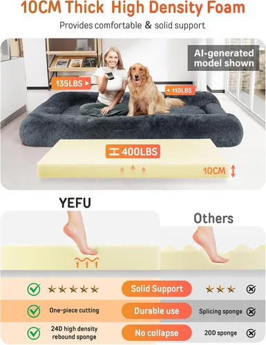Miniatura 7 de YEFU Cama humana para perros adultos, camas grandes extra de 79 x 45 x 12 pulgadas, cama para perros de tamaño humano, funda de piel sintética Gris