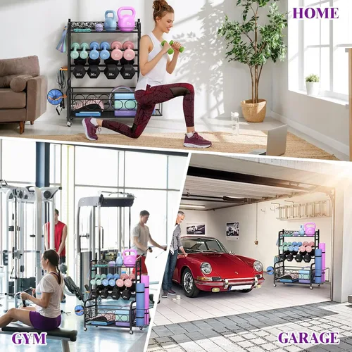 Miniatura 3 de VOPEAK - Estante de pesas ajustable para gimnasio en casa, estante de almacenamiento para esterilla de yoga, pesas rusas y equipo de entrenamiento