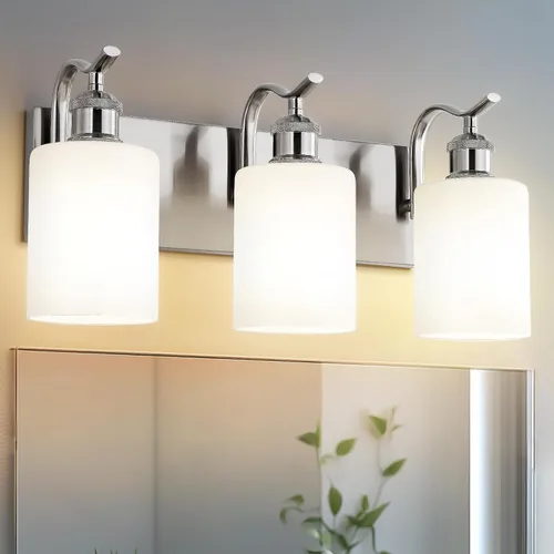Miniatura 16 de Lámpara de tocador de baño de 3 luces, aplique de pared de níquel cepillado, lámpara de baño moderna con vidrio transparente, VL01BN-3 Níquel