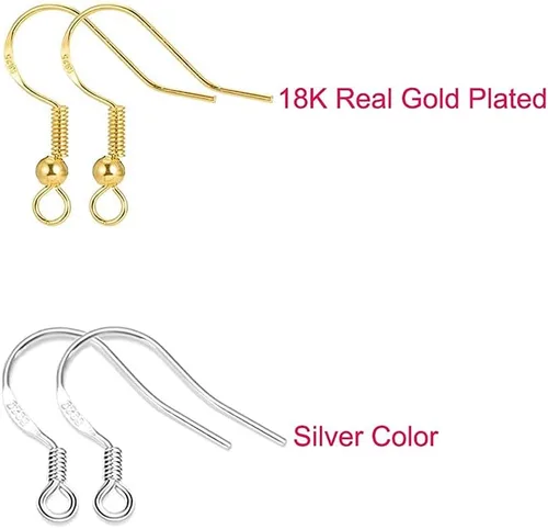 Miniatura 9 de Ganchos de plata de ley S925 para aretes, 8 unidades/4 pares hipoalergénicos, chapados en oro de 18 quilates, ganchos de pescado para fabricación