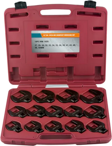 NEIKO 03326A Juego de llaves Jumbo Crowfoot de 1/2" de 14 piezas | métrico | 27 a 50 mm | Acero al cromo-molibdeno, rojo