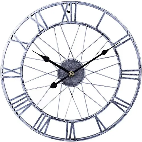 Wall Clock, Silent Vintage Metal Wall Clock Home Decoration, Diameter 40cm-Silver