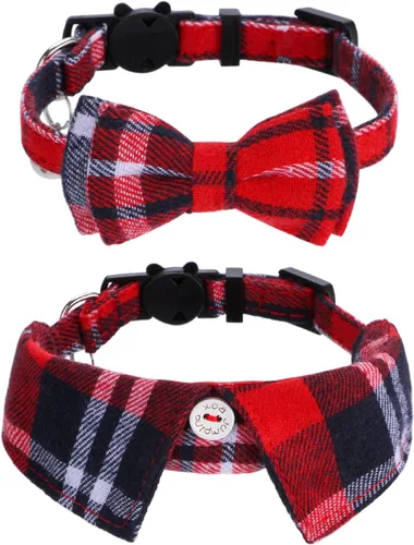 Miniatura 15 de Faleela Breakaway Collar de gato con campanas, paquete de 2 collares para gatos con campanas, collares de gato con bandana, accesorios para collares