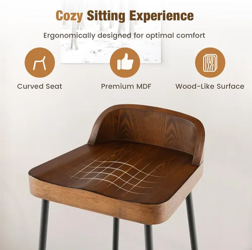 Miniatura 6 de COSTWAY Juego de 4 taburetes de bar industriales de 29 pulgadas con respaldo bajo y reposapiés, patas de metal, silla de altura de mostrador
