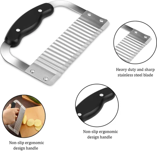 Miniatura 5 de Patelai Juego de 2 cortadores de arrugas para papas fritas y verduras, cortador ondulado de hoja de acero inoxidable, herramienta de corte ondulado