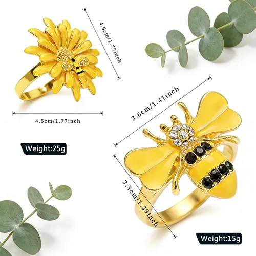 Miniatura 8 de Juego de 8 servilleteros de girasol, juego de 8 servilleteros de abejas y flores, para fiesta de primavera, jardín, boda, baby shower, comedor