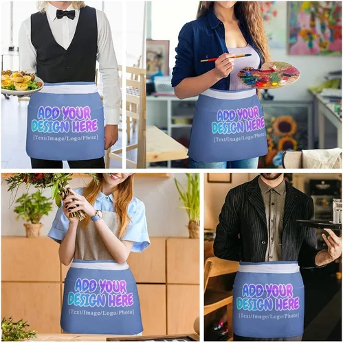Miniatura 189 de AXKEUDO Delantal personalizado con bolsillos, delantales de cintura para camarera para cocinar en casa, restaurante, servir trabajo