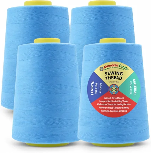Miniatura 55 de Mandala Crafts 4 Pack of Serger Threads Cones Spools - 20S/2 24000 Yards Polyester Baby Blue Threads for Sergers Machine and Overlock Quilting