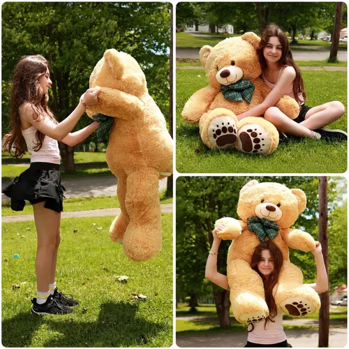 Miniatura 4 de Oso de peluche gigante de 4 pies, color marrón Lifesize Jumbo animal de peluche suave con pajarita y vientre grande para niños y niñas, oso