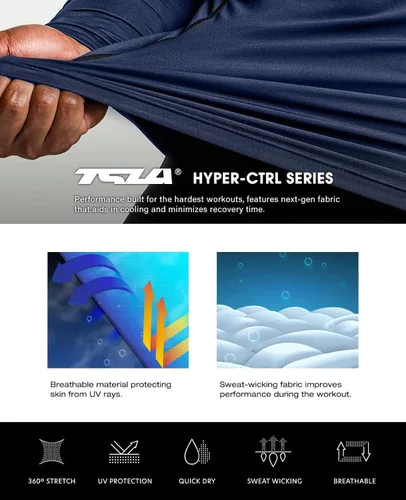 Miniatura 6 de TSLA - Paquete de 1 o 3 camisas de compresión de manga larga FPU 50+ para hombre, camisa de entrenamiento atlético, protector de erupción
