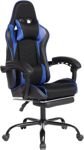 Miniatura 9 de Silla de escritorio para juegos para adultos, silla ergonómica para juegos con reposapiés, reposacabezas y soporte lumbar, material de cuero, altura